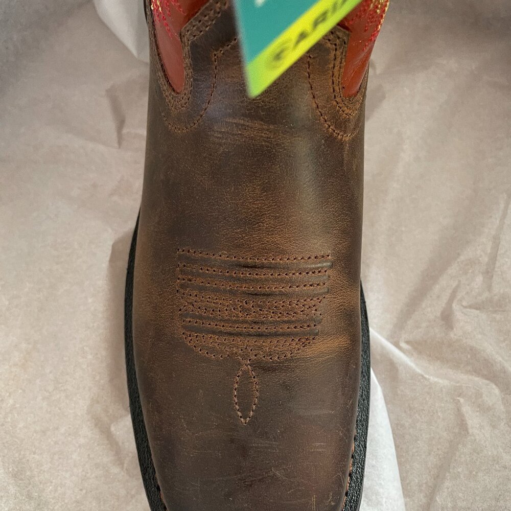 FIRM. NIB Ariat Kid's Dark Earth Workhog Square Toe Leather Boots Cowboy Cowgirl - Picture 9 of 15